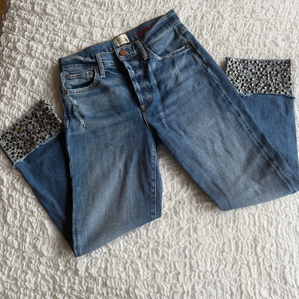 Alice + Olivia High Rise Girlfriend Jeans Studded Cuff Size 27 - Picture 4 of 15